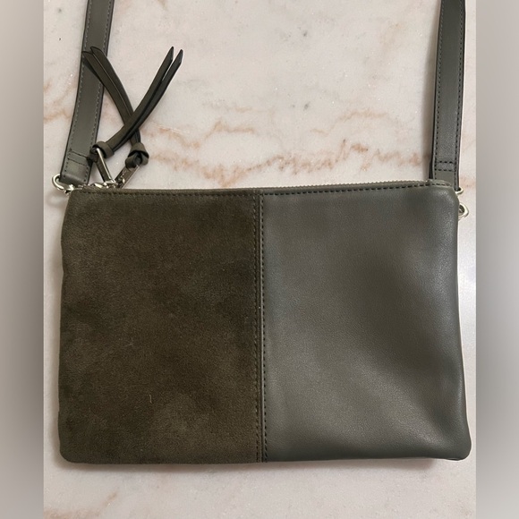 Rae Dunn Women’s Leather and Suede Green Crossbody Bag Purse Double Top Zippers - Picture 6 of 12